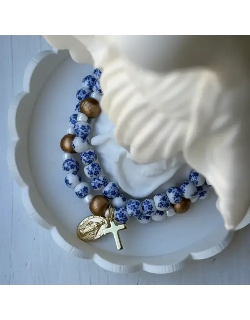 Be Still Prayer Space Twistable Rosary | Porcelain Blue Flower, 3D printed