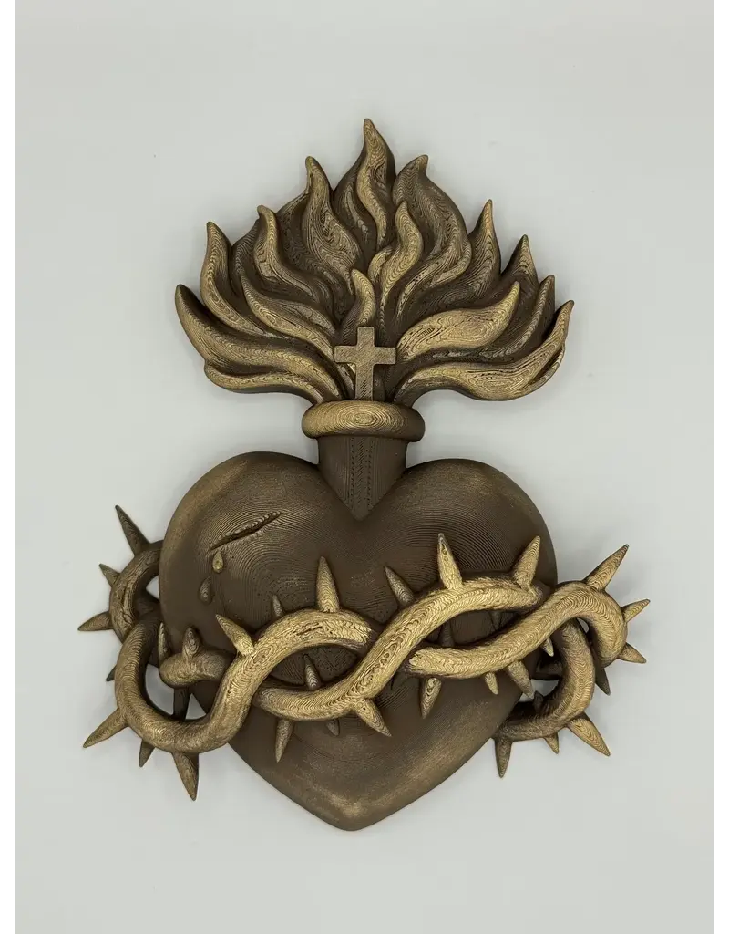 Be Still Prayer Space 3D Printed Brushed Bronze Sacred Heart 6.5" x 5" | Sacred Heart Set Wall Art