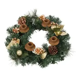 Vermont Christmas Company Traditional Pine Cone Advent Wreath, Gold Ribbon