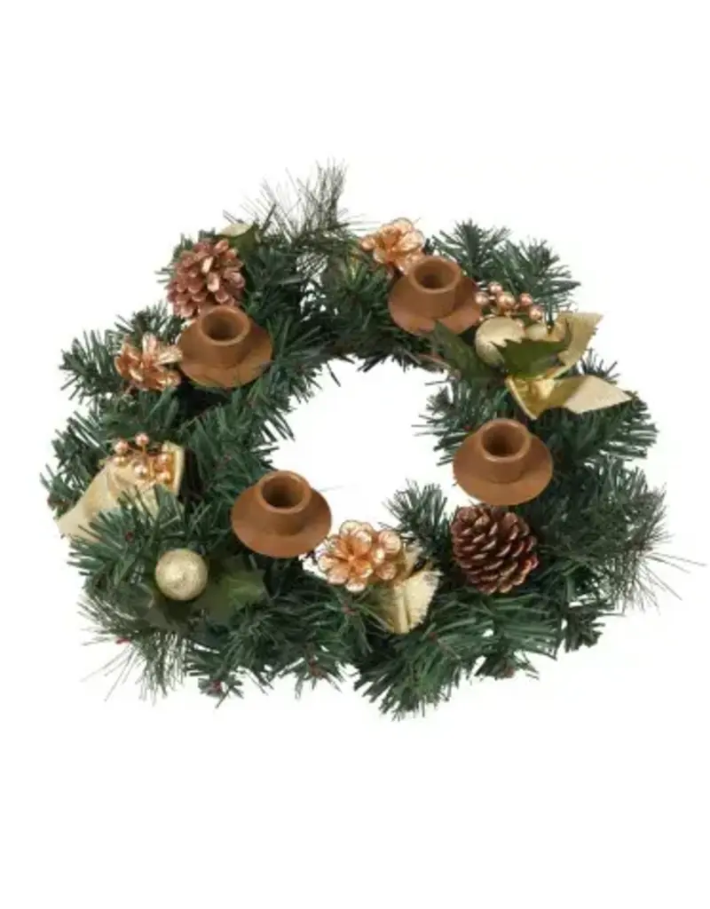 Vermont Christmas Company Traditional Pine Cone Advent Wreath, Gold Ribbon