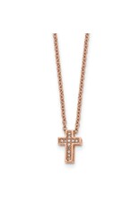 Stainless Steel Polished Rose IP-Plated with CZ Cross