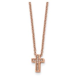 Stainless Steel Polished Rose IP-Plated with CZ Cross