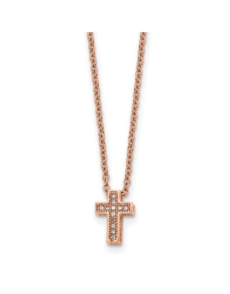 Stainless Steel Polished Rose IP-Plated with CZ Cross