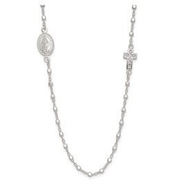 Sterling Silver Polished with CZ Cross and Miraculous Medal 18in Necklace