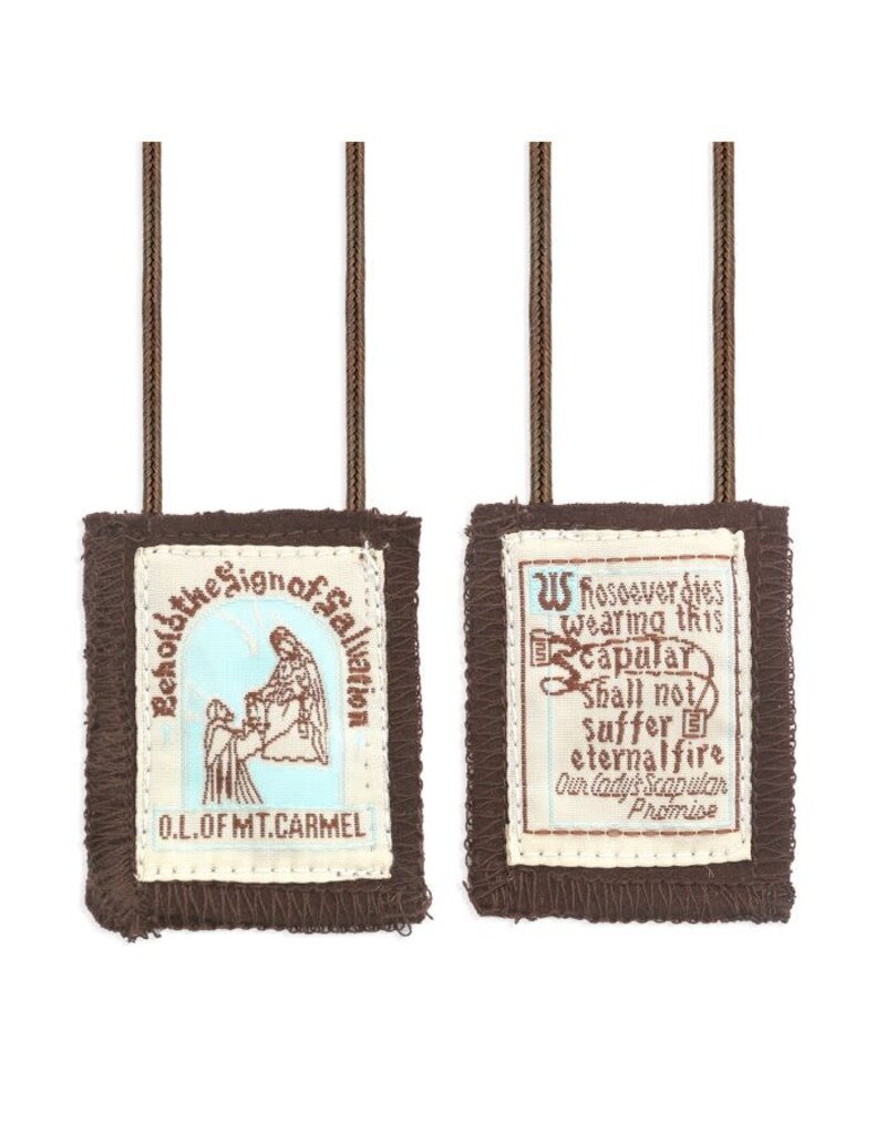 WJ Hirten Brown Scapular, 1 3/4" x 2" on brown cord