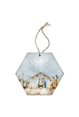 Ornament-Honeycomb-Watercolor Nativity Scene (6.875" x 4.5")