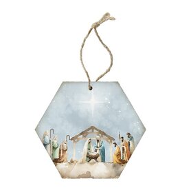 Sincere Surroundings Ornament-Honeycomb-Watercolor Nativity Scene (6.875" x 4.5")