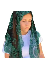 Oremus Mercy Spanish Lace Church Veil, St. Catalina Thomas (Green/Black)