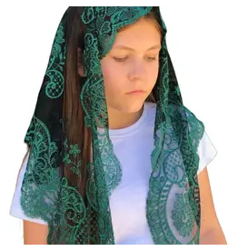Oremus Mercy Spanish Lace Church Veil, St. Catalina Thomas (Green/Black)