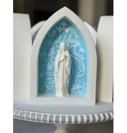 Be Still Prayer Space Arch Shadowbox - Bright Blue with Praying Mary | Be Still Prayer Space
