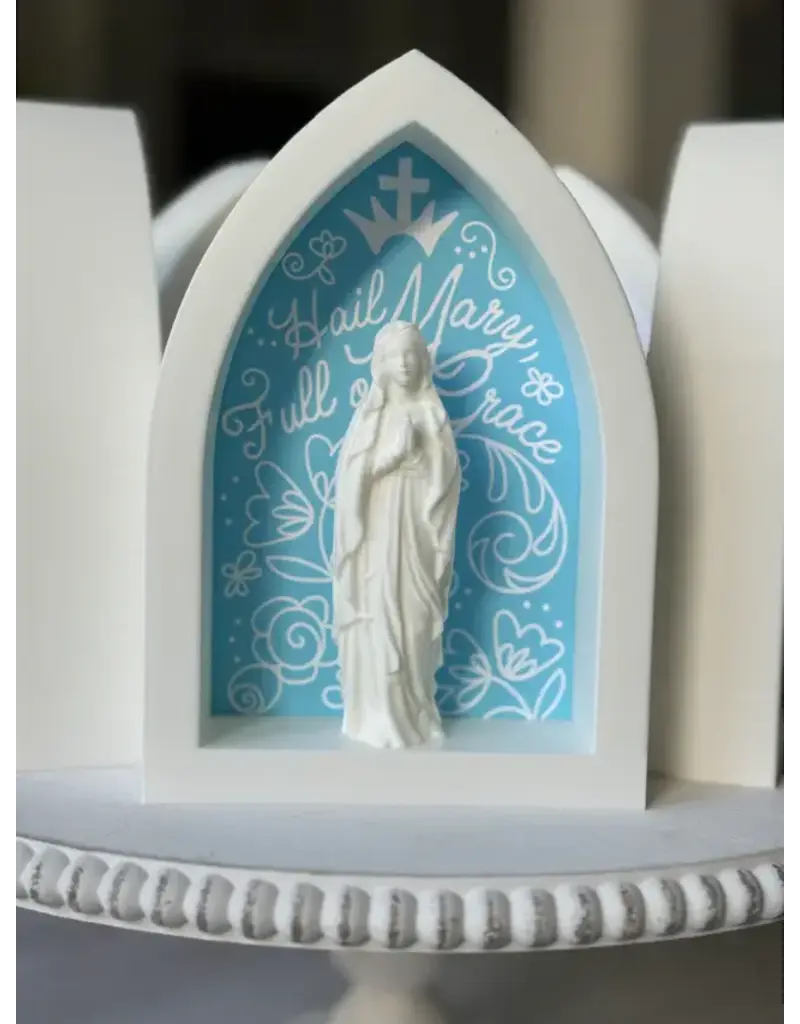 Be Still Prayer Space Arch Shadowbox - Bright Blue with Praying Mary | Be Still Prayer Space