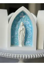 Be Still Prayer Space Arch Shadowbox - Bright Blue with Praying Mary | Be Still Prayer Space