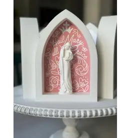 Be Still Prayer Space Arch Shadowbox - Pink with Madonna and Child | Be Still Prayer Space