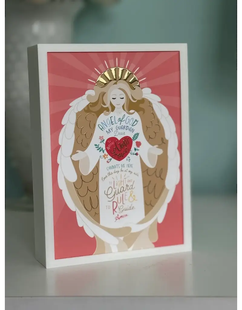 Be Still Prayer Space Illustration in Box Frame - Pink Guardian Angel Prayer Card | Be Still Prayer Space