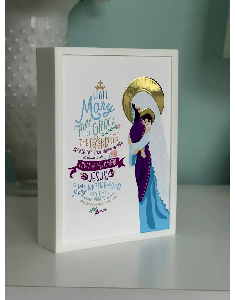 Be Still Prayer Space Illustration in Box Frame - Hail Mary Prayer Card, Madonna and Child | Be Still Prayer Space