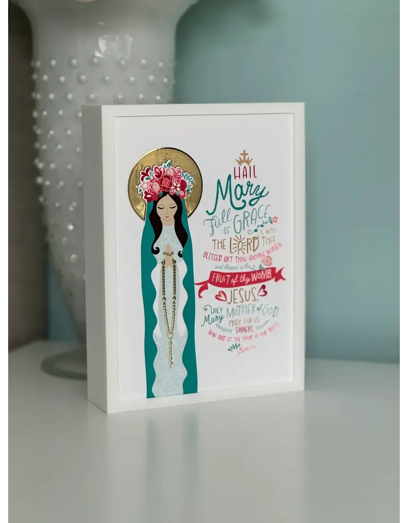 Be Still Prayer Space Illustration in Box Frame - Hail Mary Prayer Card, Our Lady of the Rosary | Be Still Prayer Space