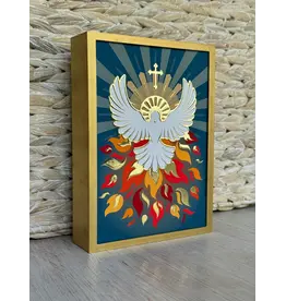 Be Still Prayer Space Illustration in Box Frame - Holy Spirit Dove with Flames | Be Still Prayer Space