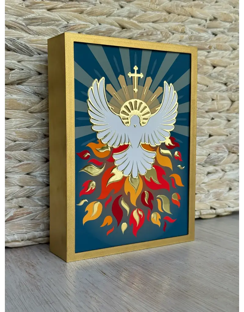 Be Still Prayer Space Illustration in Box Frame - Holy Spirit Dove with Flames | Be Still Prayer Space