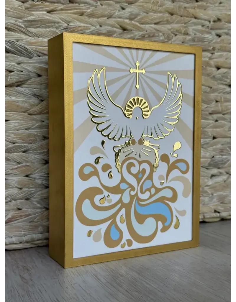 Be Still Prayer Space Illustration in Box Frame - Holy Spirit Dove with Holy Water | Be Still Prayer Space