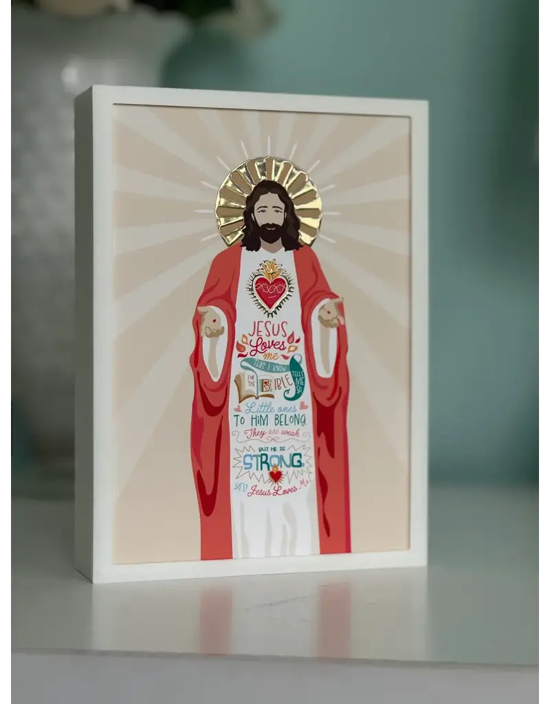 Be Still Prayer Space Illustration in Box Frame - Jesus Loves Me Prayer Card, Sacred Heart of Jesus | Be Still Prayer Space