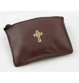 MDS Black or Brown Sheepskin Rosary Case, zipper closure