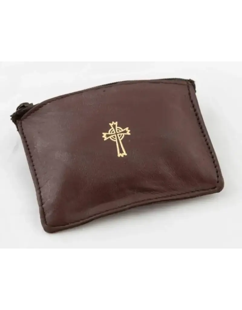 MDS Black or Brown Sheepskin Rosary Case, zipper closure