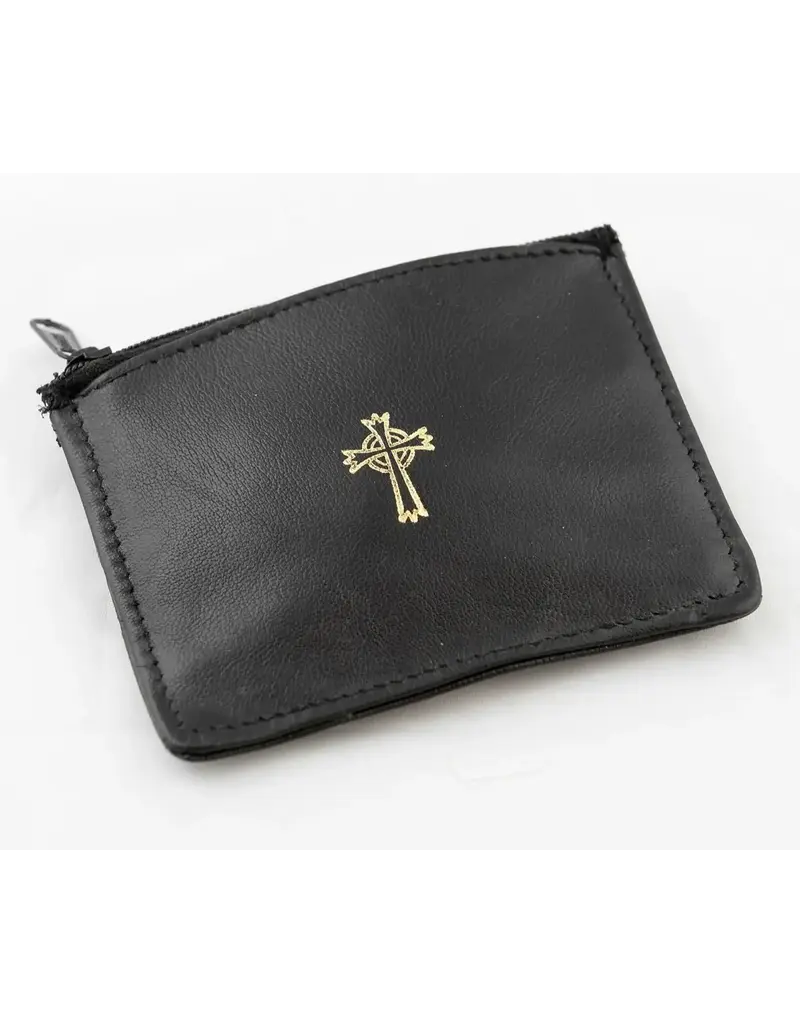 MDS Black or Brown Sheepskin Rosary Case, zipper closure