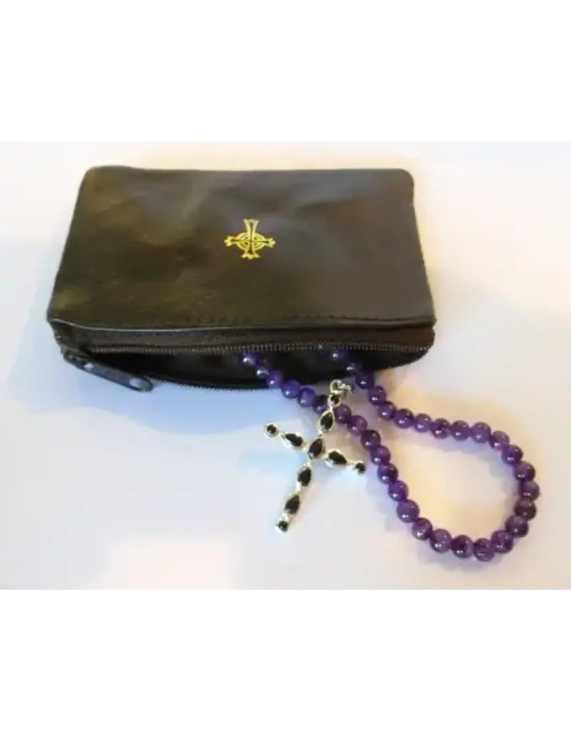 MDS Black or Brown Sheepskin Rosary Case, zipper closure
