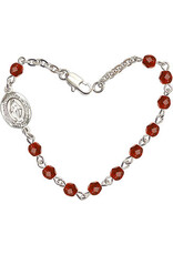 Bliss Manufacturing Silver Plate Bracelet with 4mm Ruby Checo Fire Polished Beads and Pewter Miraculous Charm