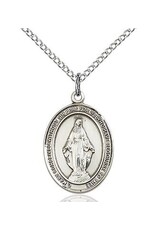 Bliss Manufacturing Sterling Silver Miraculous Medal Charm Pendant With 18" Chain Necklace