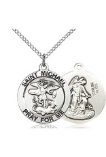 Bliss Manufacturing Sterling Silver St. Michael and Guardian Angel Medal-Pendant With 24" Chain Necklace