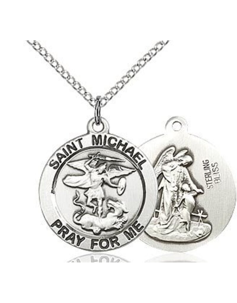 Bliss Manufacturing Sterling Silver St. Michael and Guardian Angel Medal-Pendant With 24" Chain Necklace