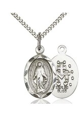 Bliss Manufacturing Sterling Silver Miraculous Medal Charm Pendant With 18" Chain Necklace