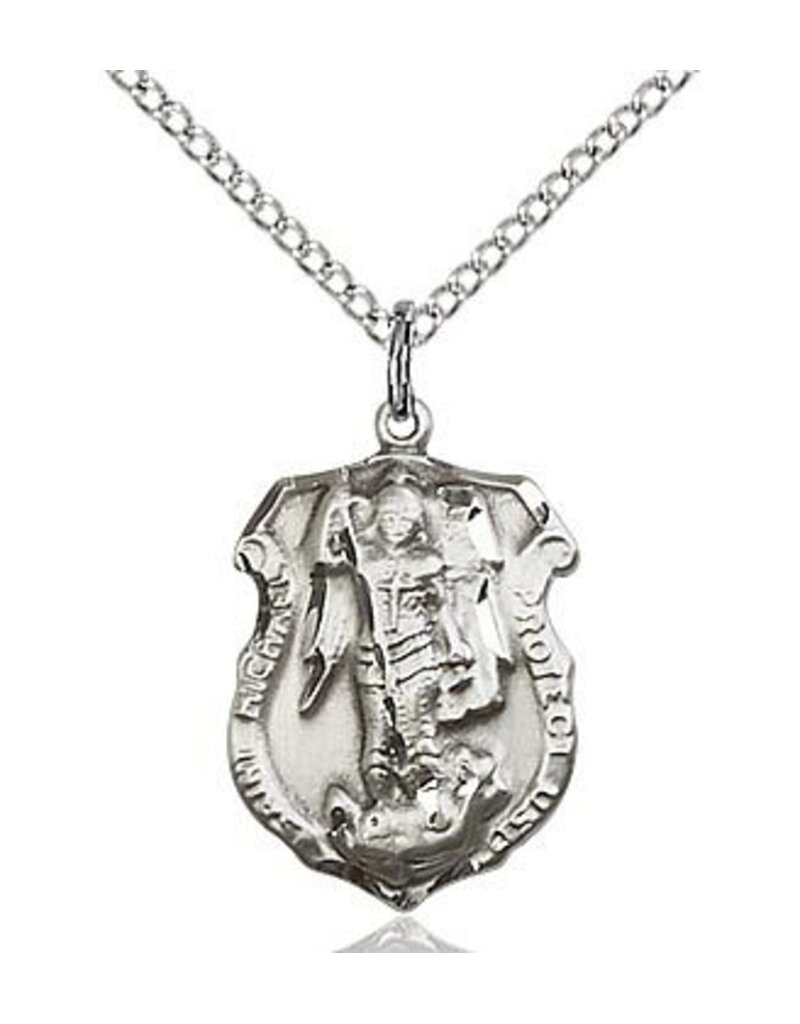 Bliss Manufacturing Sterling Silver St. Michael the Archangel Pendant on 20 inch Stainless Silver Chain