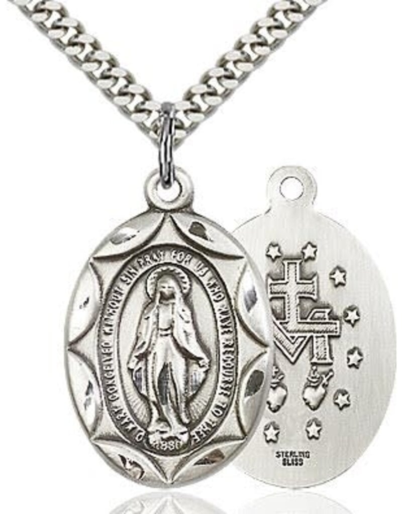 Bliss Manufacturing Sterling Silver Miraculous Medal On 18" Chain Necklace