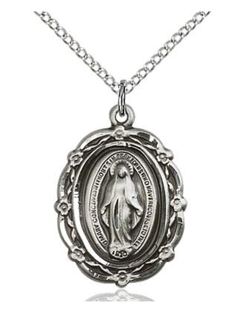 Bliss Manufacturing Sterling Silver Miraculous Medal on 18" Chain