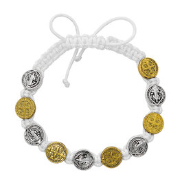 McVan White with Silver and Gold St. Benedict Medal Cord Bracelet