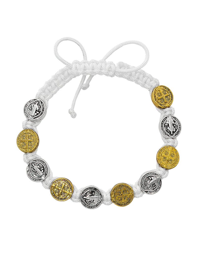McVan White with Silver and Gold St. Benedict Medal Cord Bracelet