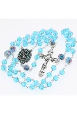 Devon Trading Company Aqua Blue Tin-Cut Crystal Rosary with Enameled Centerpiece