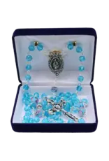 Devon Trading Company Aqua Blue Tin-Cut Crystal Rosary with Enameled Centerpiece