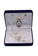 Devon Trading Company Clear Tin-Cut Crystal Rosary with Enameled Centerpiece