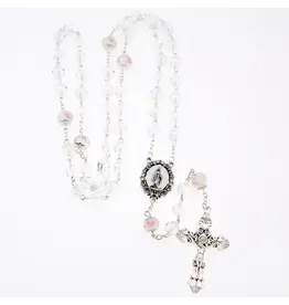 Devon Trading Company Clear Tin-Cut Crystal Rosary with Enameled Centerpiece