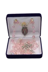 Devon Trading Company Pink Tin-Cut Crystal Rosary with Enameled Centerpiece