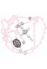 Devon Trading Company Pink Tin-Cut Crystal Rosary with Enameled Centerpiece