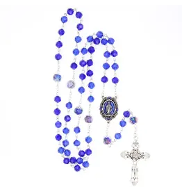 Devon Trading Company Saphire Blue Tin-Cut Crystal Rosary with Enameled Centerpiece