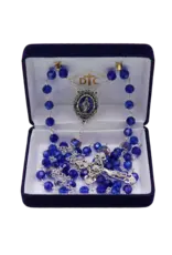 Devon Trading Company Saphire Blue Tin-Cut Crystal Rosary with Enameled Centerpiece
