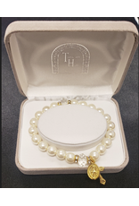 Pearlescent Stretch Bracelet with Gold-Tone Crucifix and Miraculous Medal
