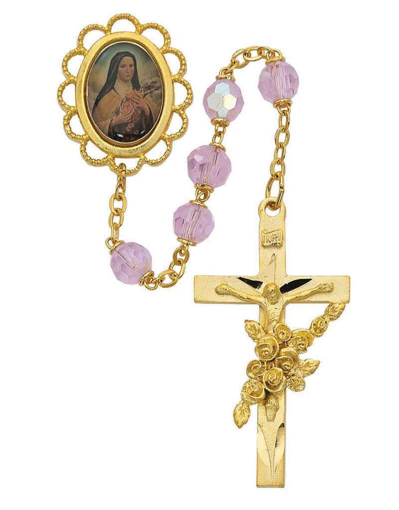 McVan 7mm Golden St. Therese Rosary with Deluxe Crucifix and Center