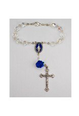 McVan Crystal Auto Rosary with Miraculous Medal and Blue Rose