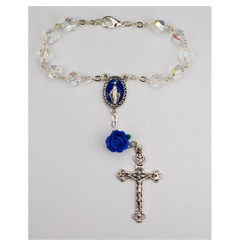 McVan Crystal Auto Rosary with Miraculous Medal and Blue Rose